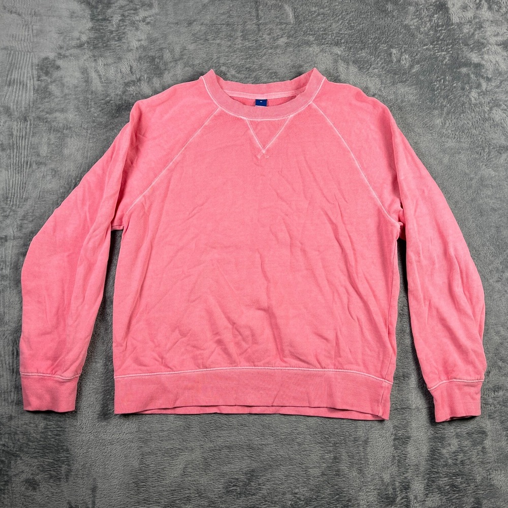 Old Navy Sweatshirt Womens Medium Pink Fleece Lined Ribbed Trim V Insert Neck